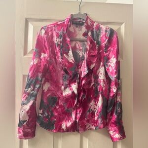 Jones New York Pink and Gray Patterned Blouse